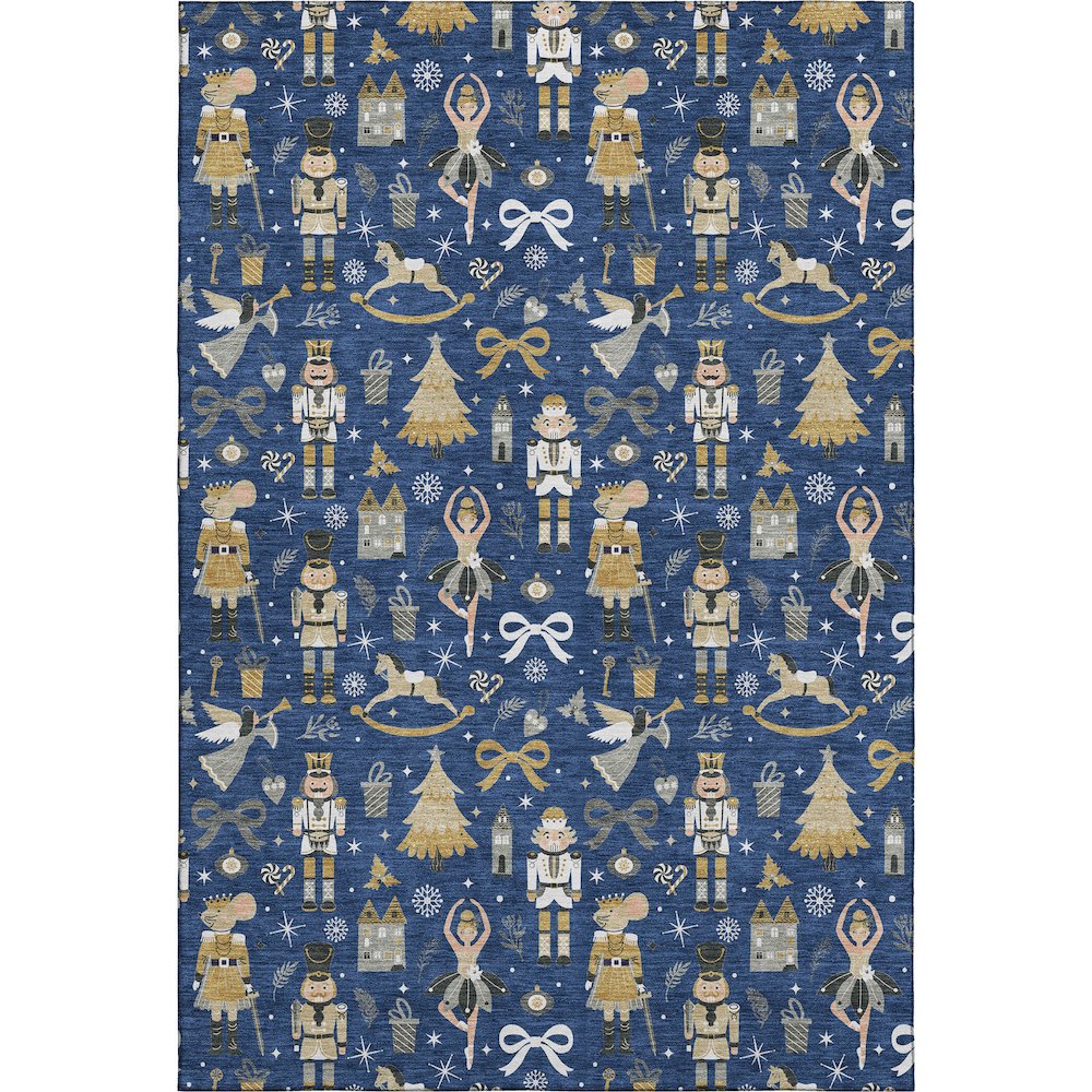 Luxury Washable Indoor/Outdoor Merry & Bright Navy 9' x 12' Rug