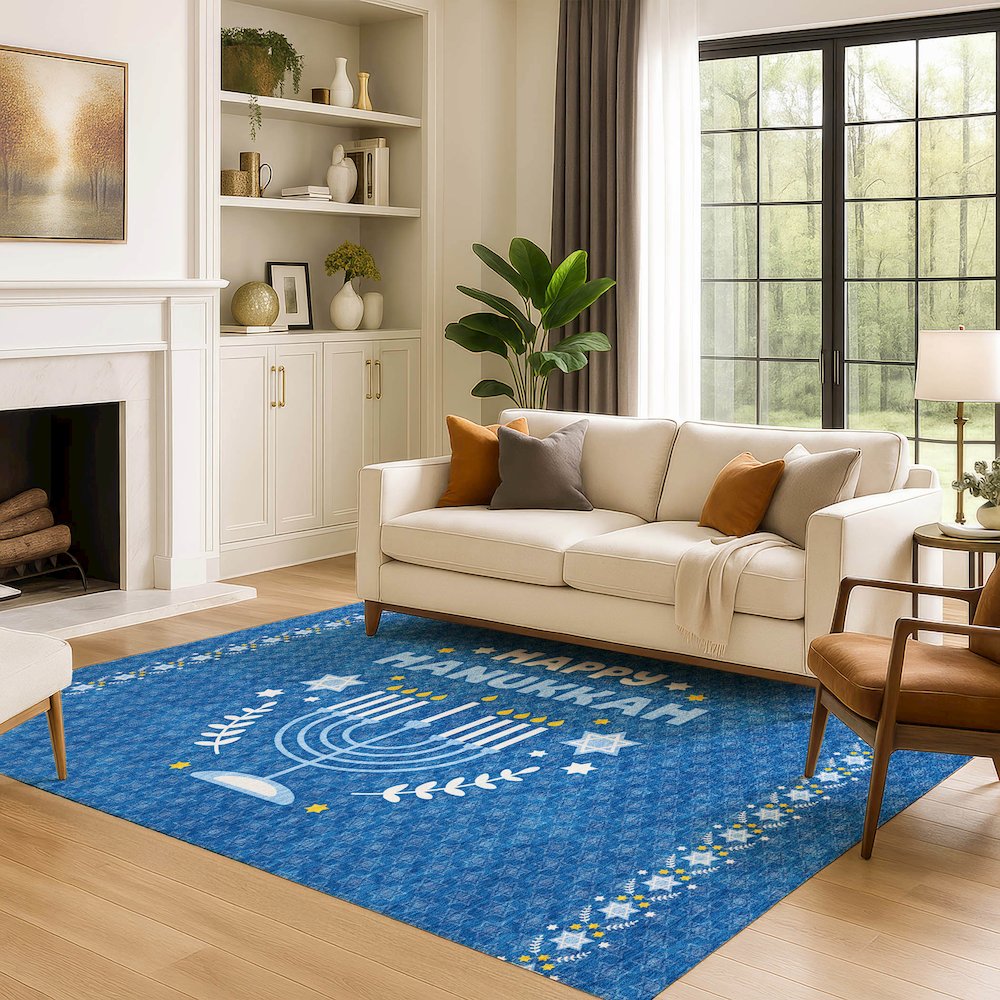 Luxury Washable Indoor/Outdoor Merry & Bright Blue 9' x 12' Rug