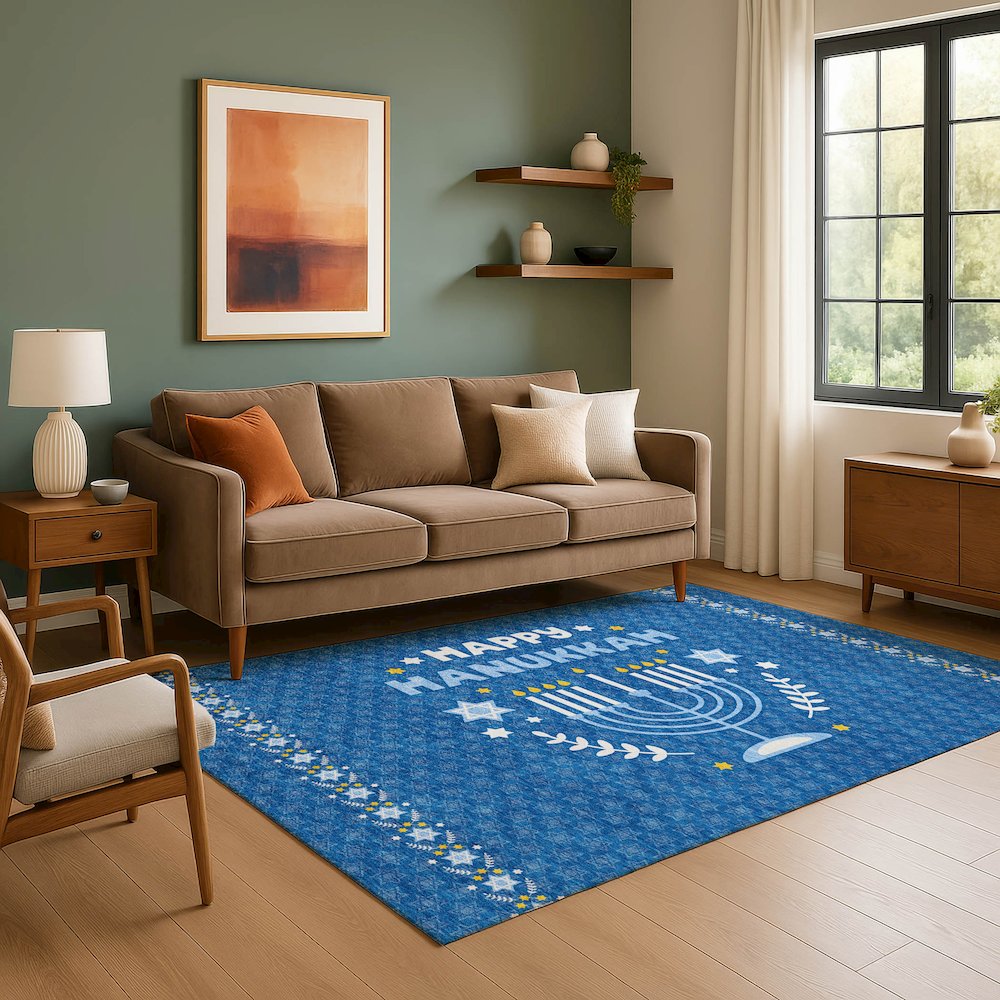 Luxury Washable Indoor/Outdoor Merry & Bright Blue 9' x 12' Rug