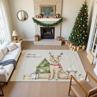 Luxury Washable Indoor/Outdoor Merry & Bright Beige 9' x 12' Rug