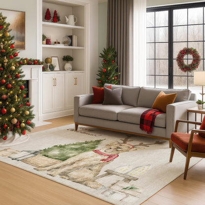 Luxury Washable Indoor/Outdoor Merry & Bright Beige 9' x 12' Rug