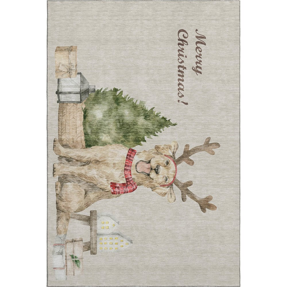 Luxury Washable Indoor/Outdoor Merry & Bright Beige 9' x 12' Rug