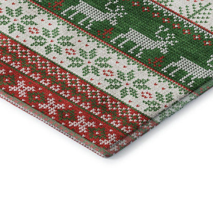 Luxury Washable Indoor/Outdoor Merry & Bright Red 5' x 7'6" Rug