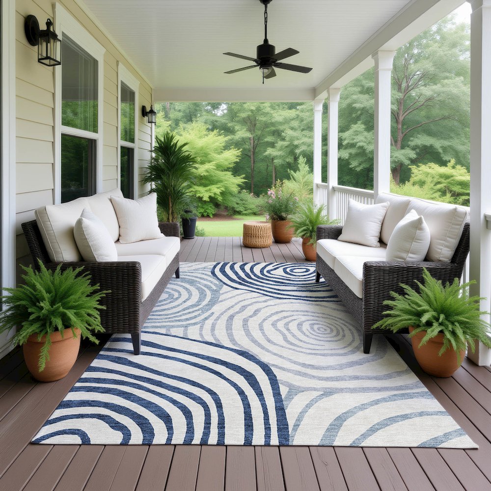 Machine Washable Indoor/Outdoor Neo Blue 9' x 12' Rug
