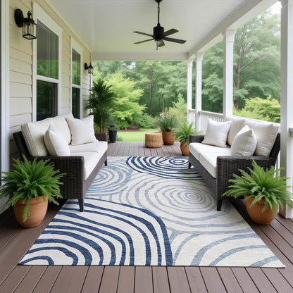 Machine Washable Indoor/Outdoor Neo Blue 9' x 12' Rug