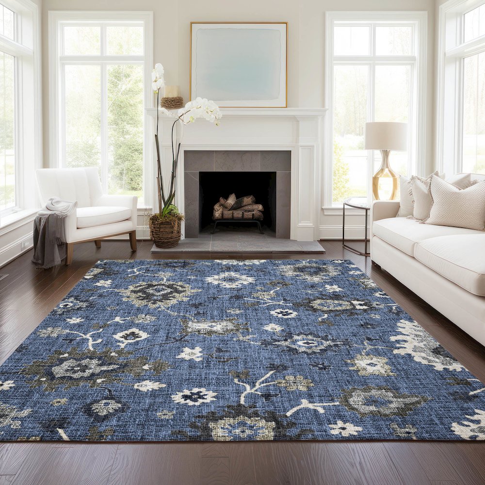 Luxury Washable Indoor/Outdoor Portico Blue 9' x 12' Rug