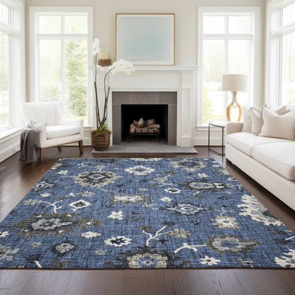 Luxury Washable Indoor/Outdoor Portico Blue 9' x 12' Rug