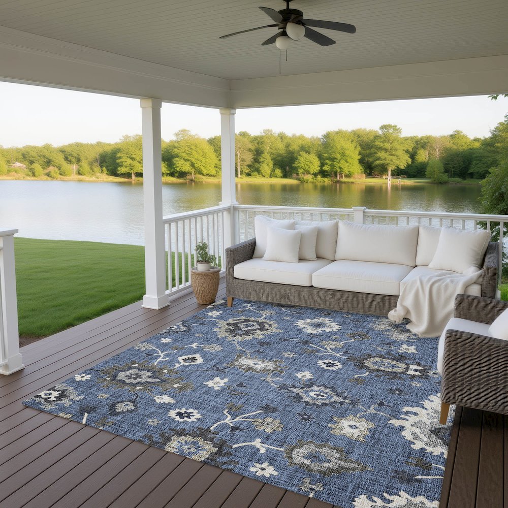 Luxury Washable Indoor/Outdoor Portico Blue 9' x 12' Rug