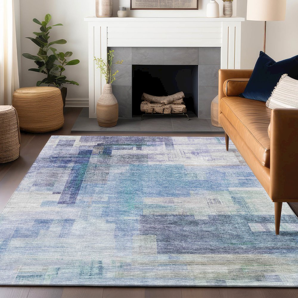 Luxury Washable Indoor/Outdoor Ravenna Blue 9' x 12' Rug