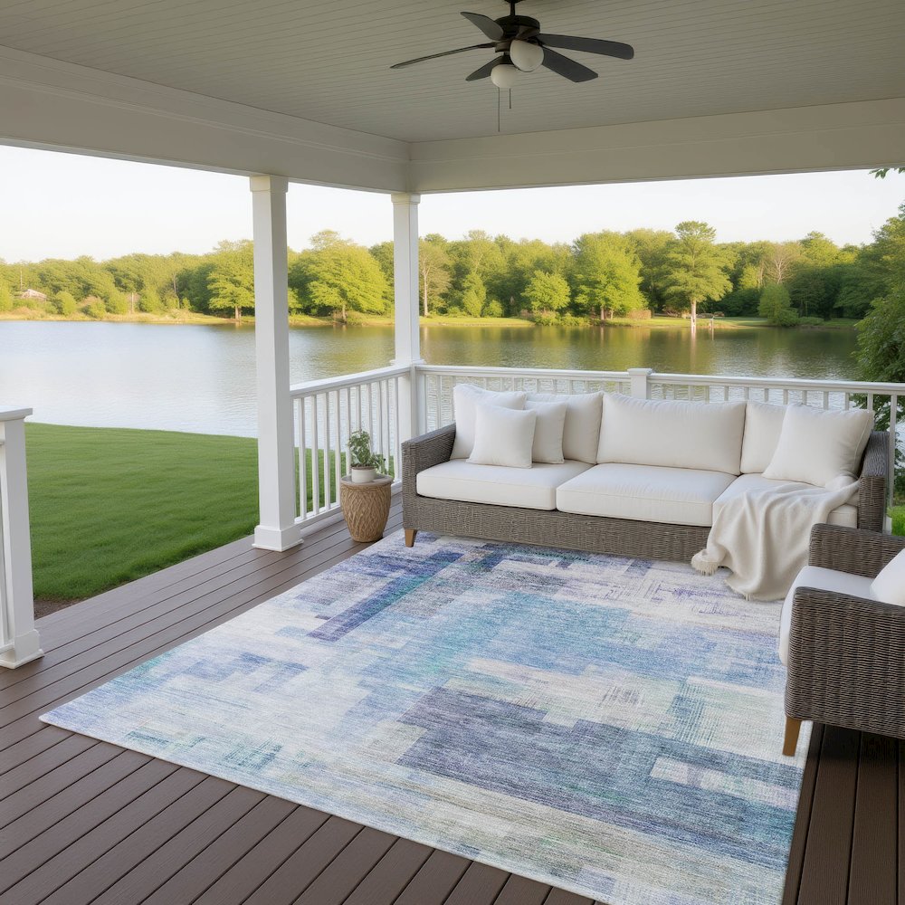 Luxury Washable Indoor/Outdoor Ravenna Blue 9' x 12' Rug