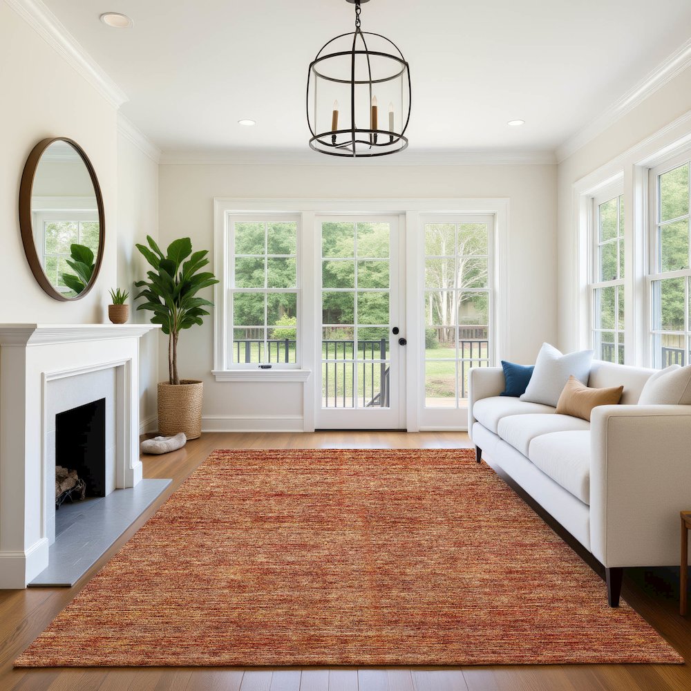 Luxury Washable Indoor/Outdoor Soft Essentials SE1 Orange 9' x 12' Rug