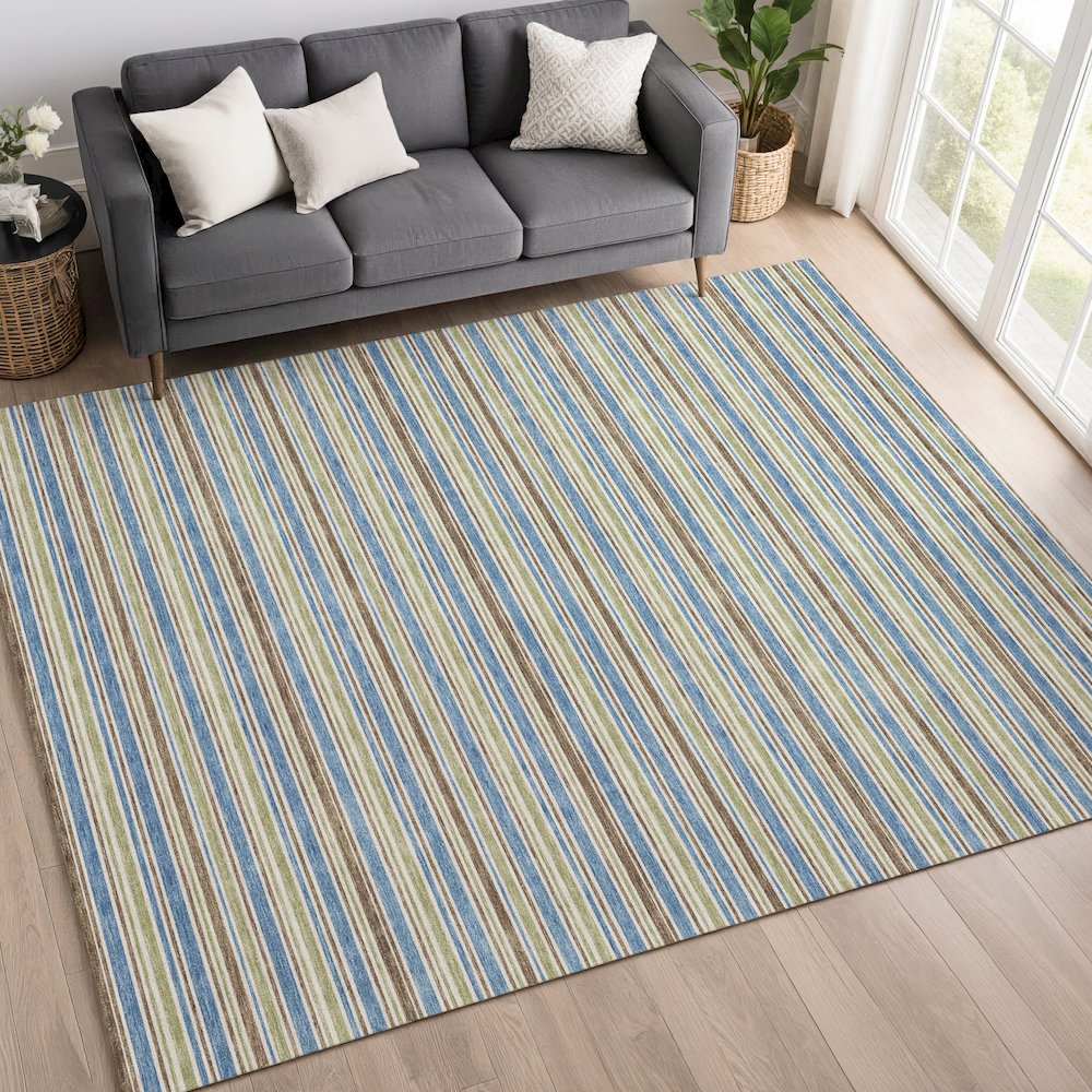 Luxury Washable Indoor/Outdoor Soft Essentials SE2 Blue 9' x 12' Rug