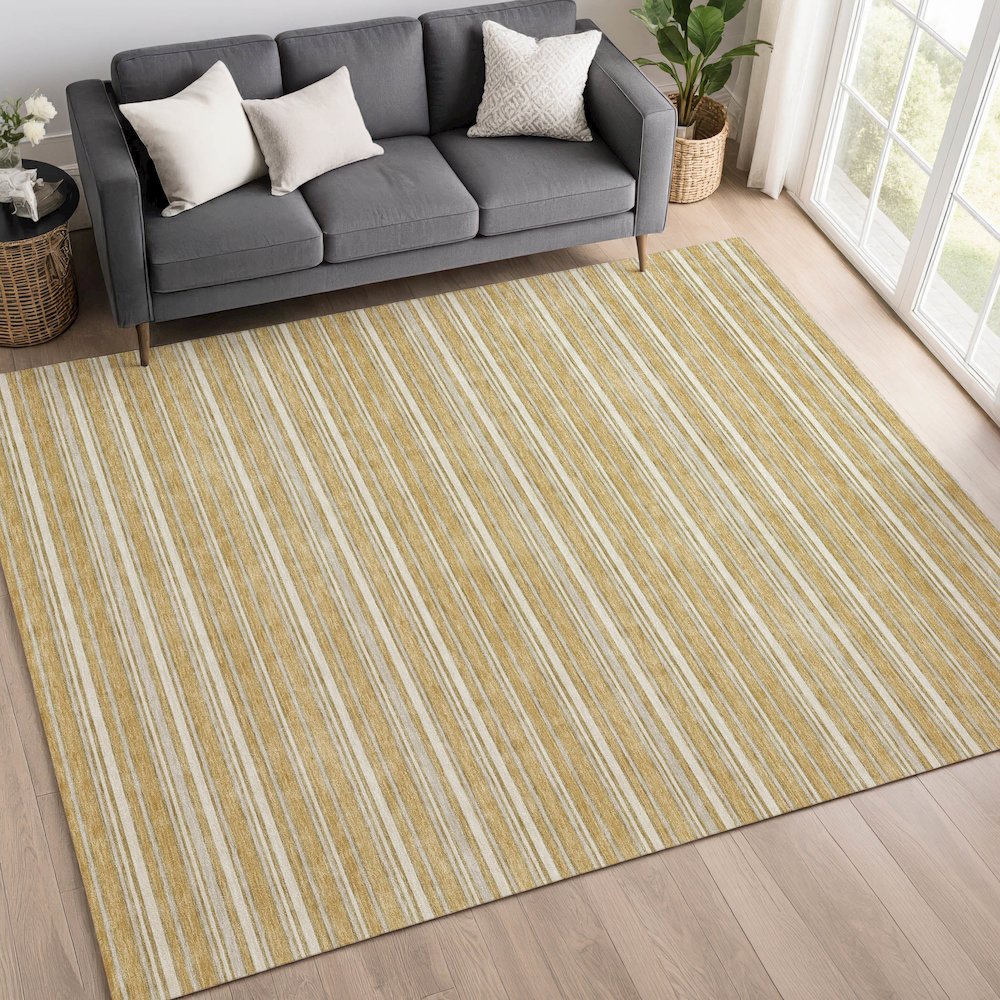 Luxury Washable Indoor/Outdoor Soft Essentials SE2 Gold 9' x 12' Rug