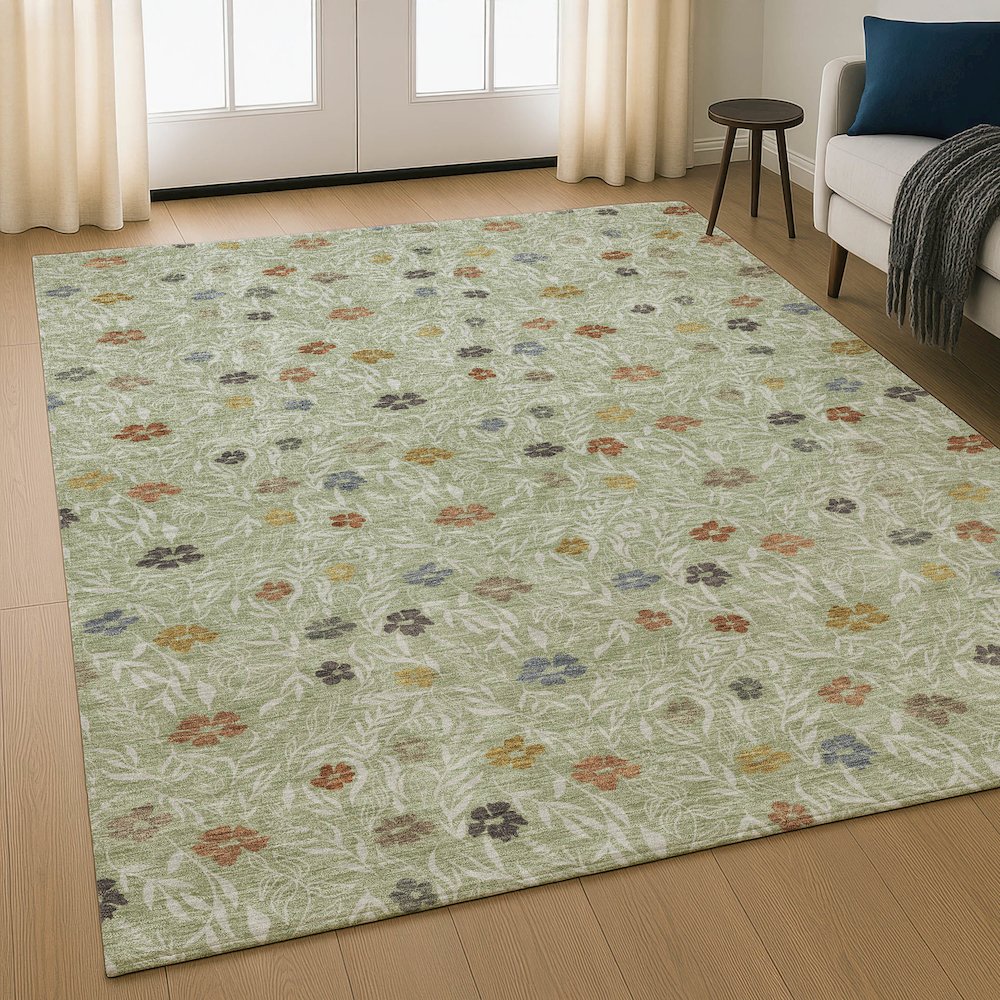 Luxury Washable Indoor/Outdoor Soft Essentials SE4 Green 9' x 12' Rug