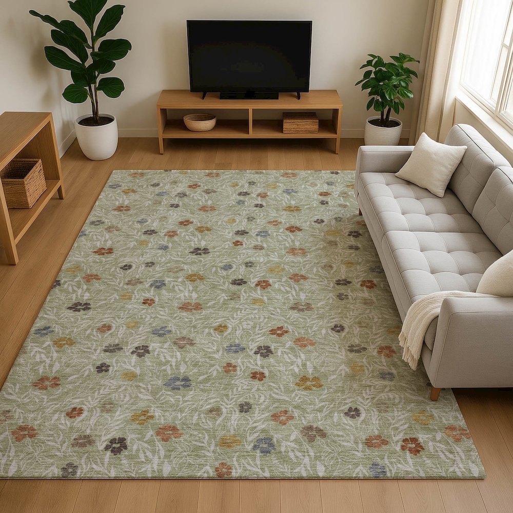 Luxury Washable Indoor/Outdoor Soft Essentials SE4 Green 9' x 12' Rug