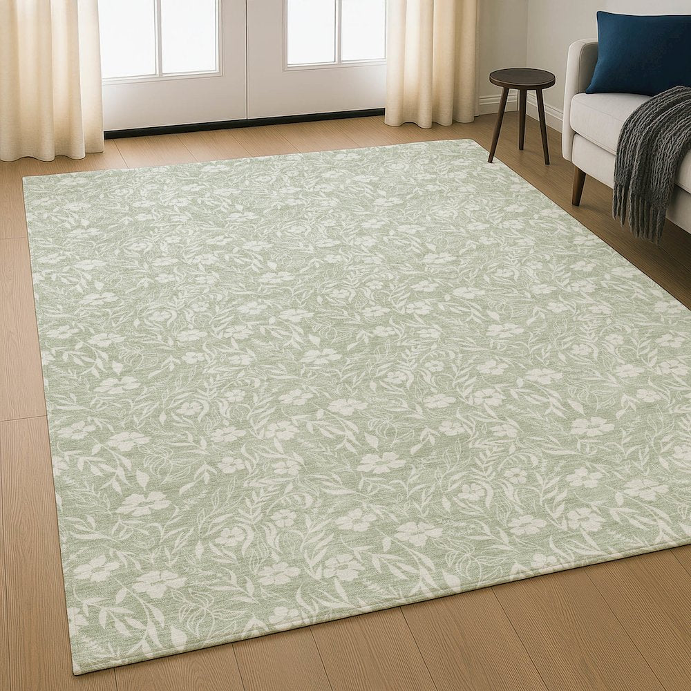 Luxury Washable Indoor/Outdoor Soft Essentials SE4 Green 9' x 12' Rug