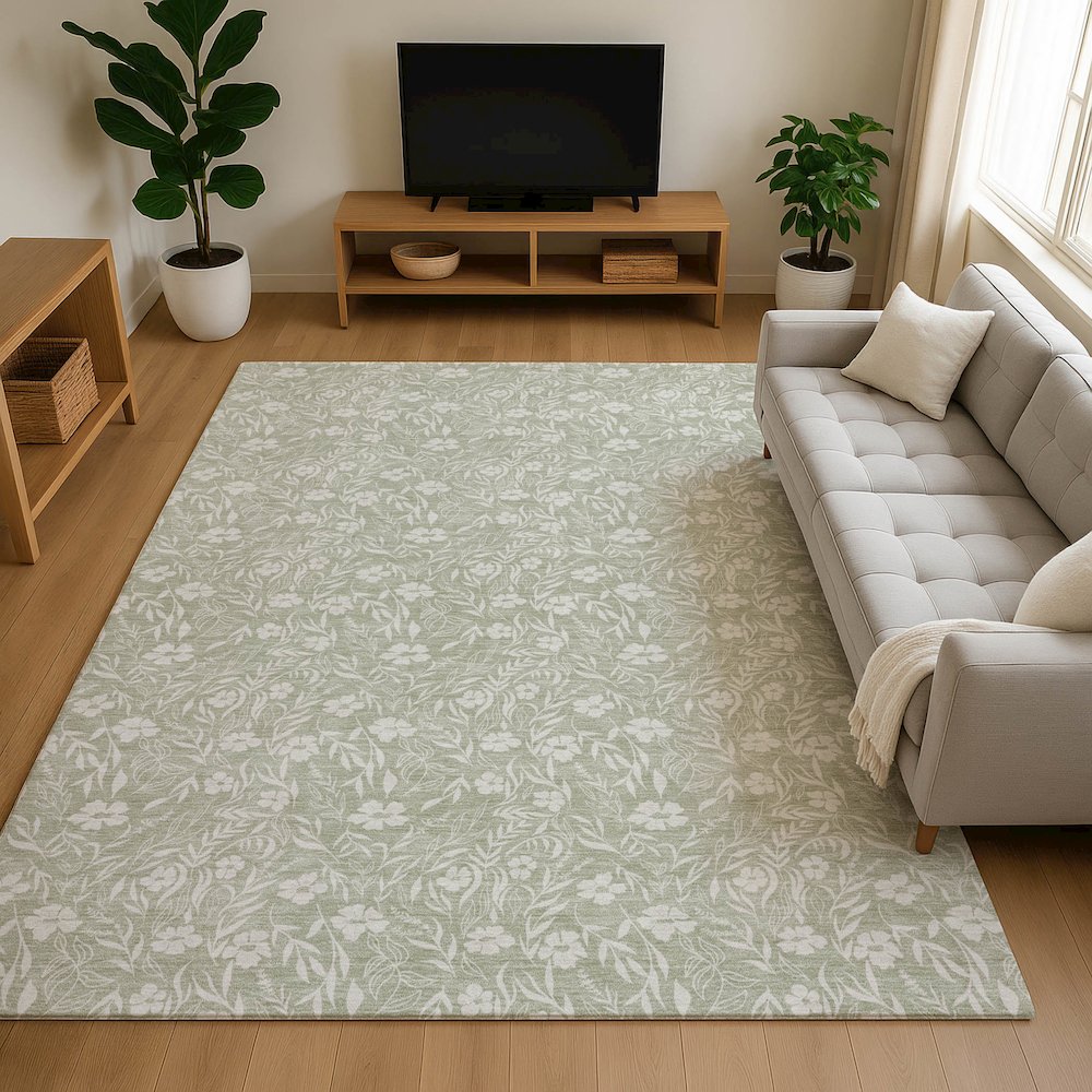 Luxury Washable Indoor/Outdoor Soft Essentials SE4 Green 9' x 12' Rug