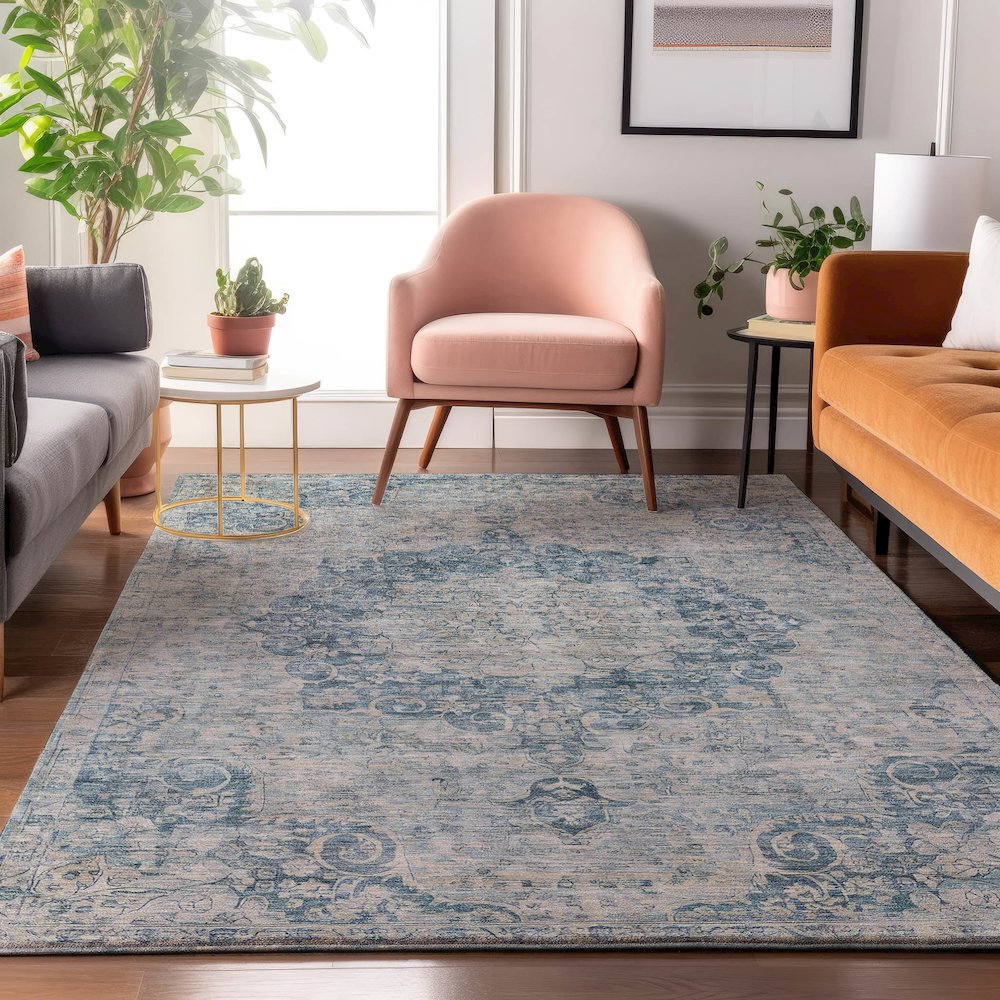 Luxury Washable Indoor/Outdoor Tabrook Blue 9' x 12' Rug