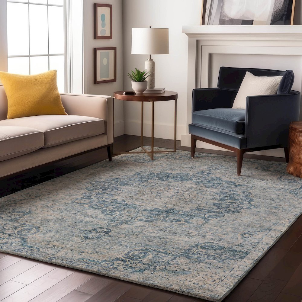 Luxury Washable Indoor/Outdoor Tabrook Blue 9' x 12' Rug