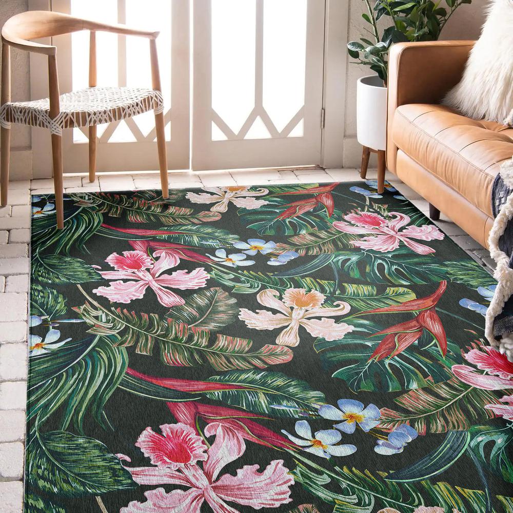 Indoor/Outdoor Tropics TC6 Black Washable 8' x 10' Rug
