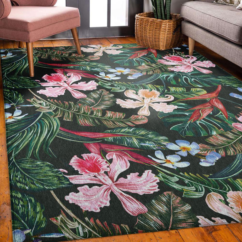 Indoor/Outdoor Tropics TC6 Black Washable 8' x 10' Rug