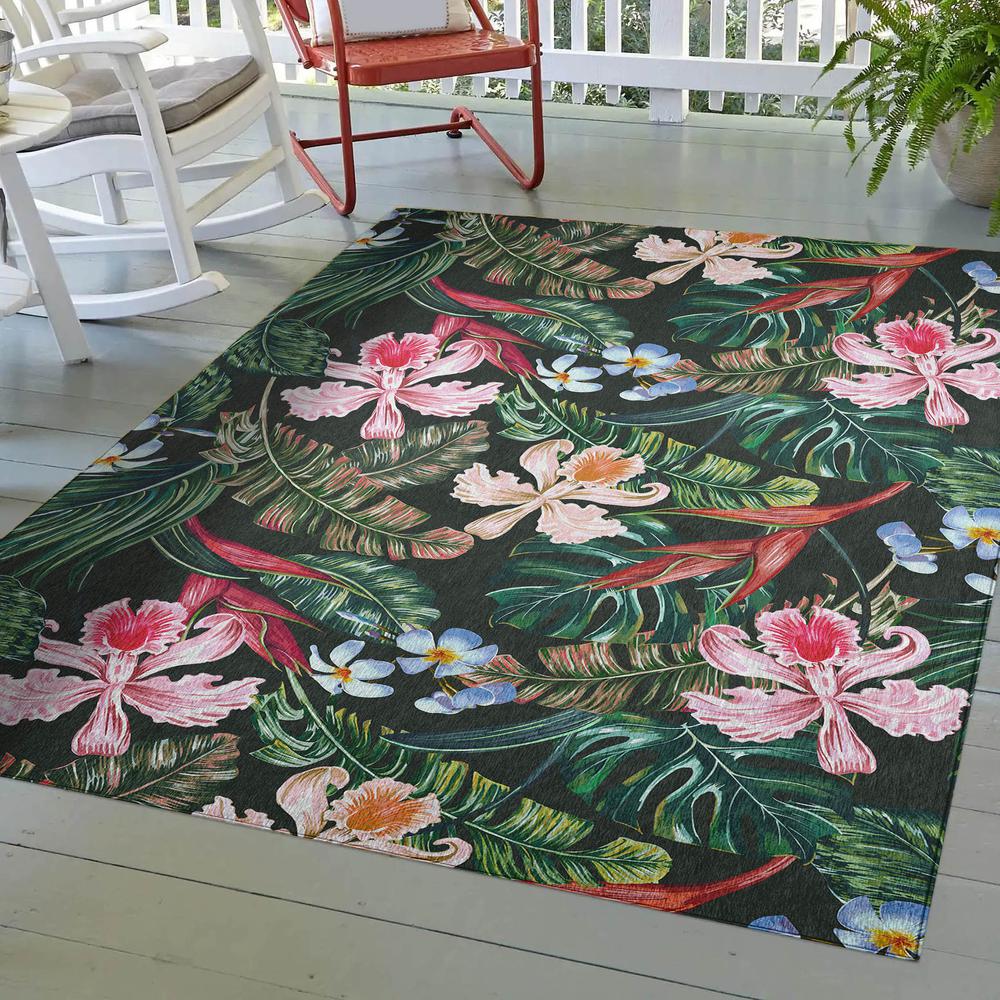 Indoor/Outdoor Tropics TC6 Black Washable 8' x 10' Rug