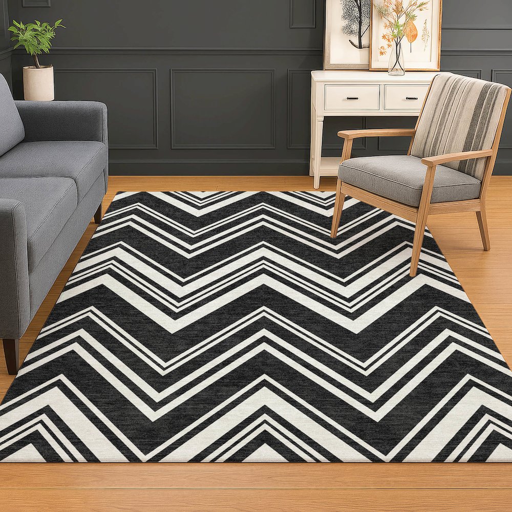 Luxury Washable Indoor/Outdoor The Reserve Black 9' x 12' Rug