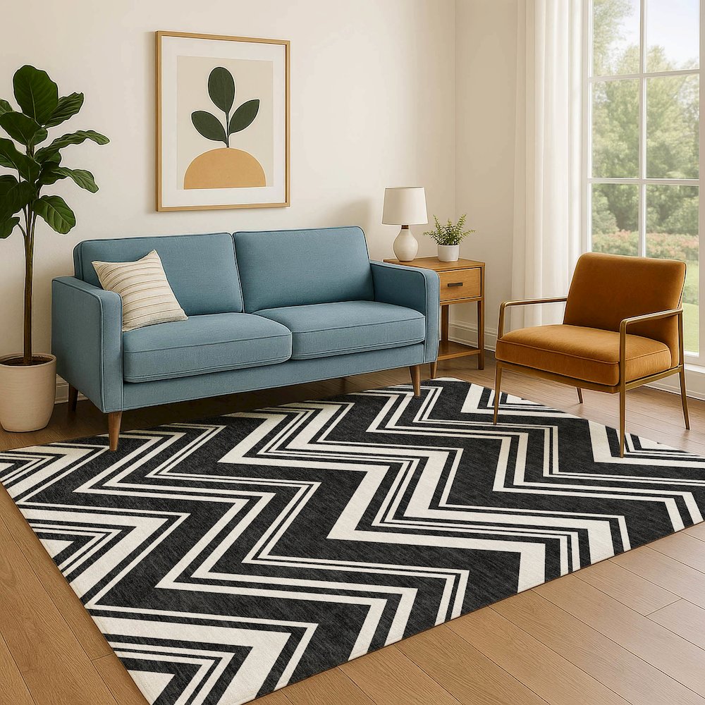 Luxury Washable Indoor/Outdoor The Reserve Black 9' x 12' Rug