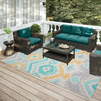 Yuma Aqua Bohemian Ikat 8' x 10' Area Rug Aqua AYU32