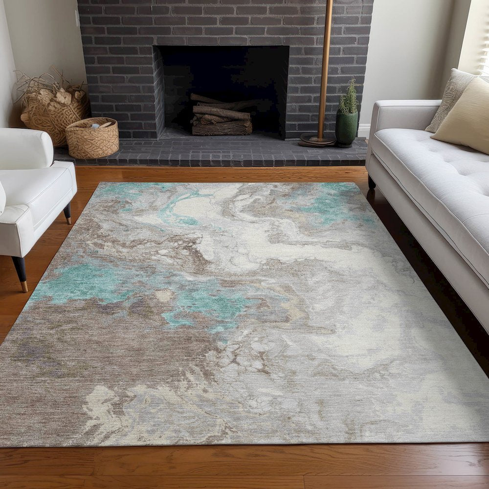Machine Washable Indoor/Outdoor Chantille Teal 10' x 14' Rug