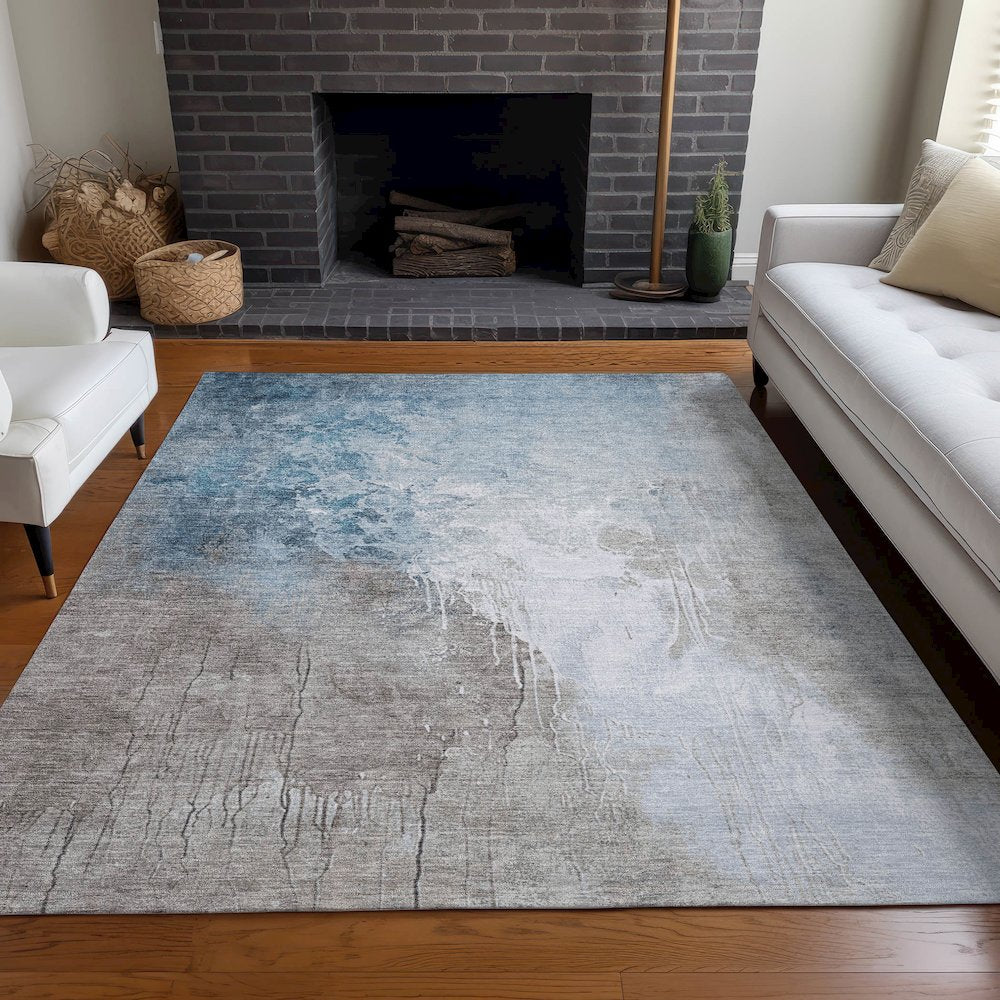 Machine Washable Indoor/Outdoor Chantille Denim 10' x 14' Rug