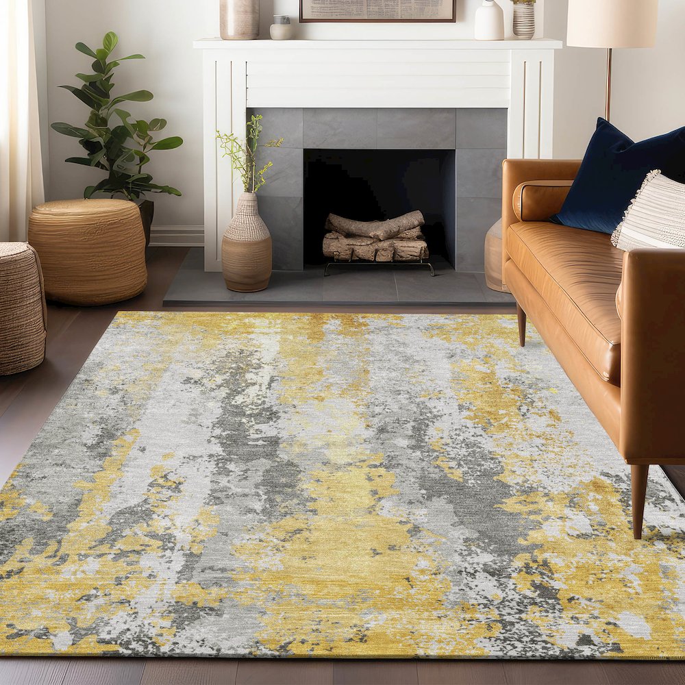 Machine Washable Indoor/Outdoor Chantille Yellow 10' x 14' Rug