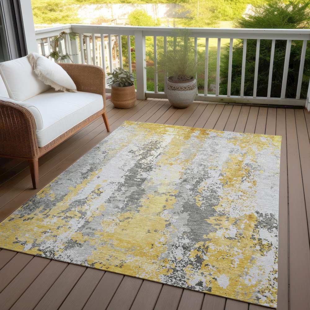 Machine Washable Indoor/Outdoor Chantille Yellow 10' x 14' Rug