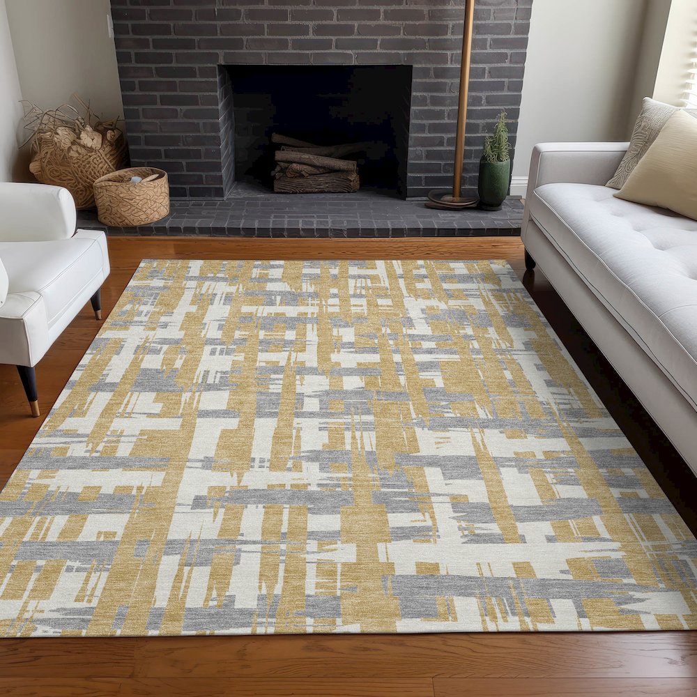 Machine Washable Indoor/Outdoor Chantille Gold 10' x 14' Rug