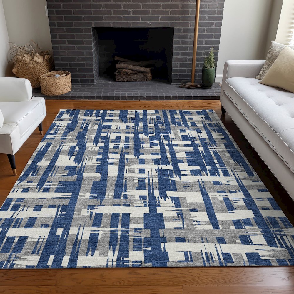 Machine Washable Indoor/Outdoor Chantille Navy 10' x 14' Rug