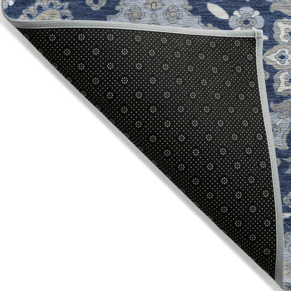 Machine Washable Indoor/Outdoor Chantille Blue 8' x 8' Round Rug