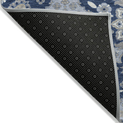 Machine Washable Indoor/Outdoor Chantille Blue 8' x 8' Round Rug