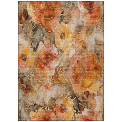 Machine Washable Indoor/Outdoor Chantille Orange 10' x 14' Rug