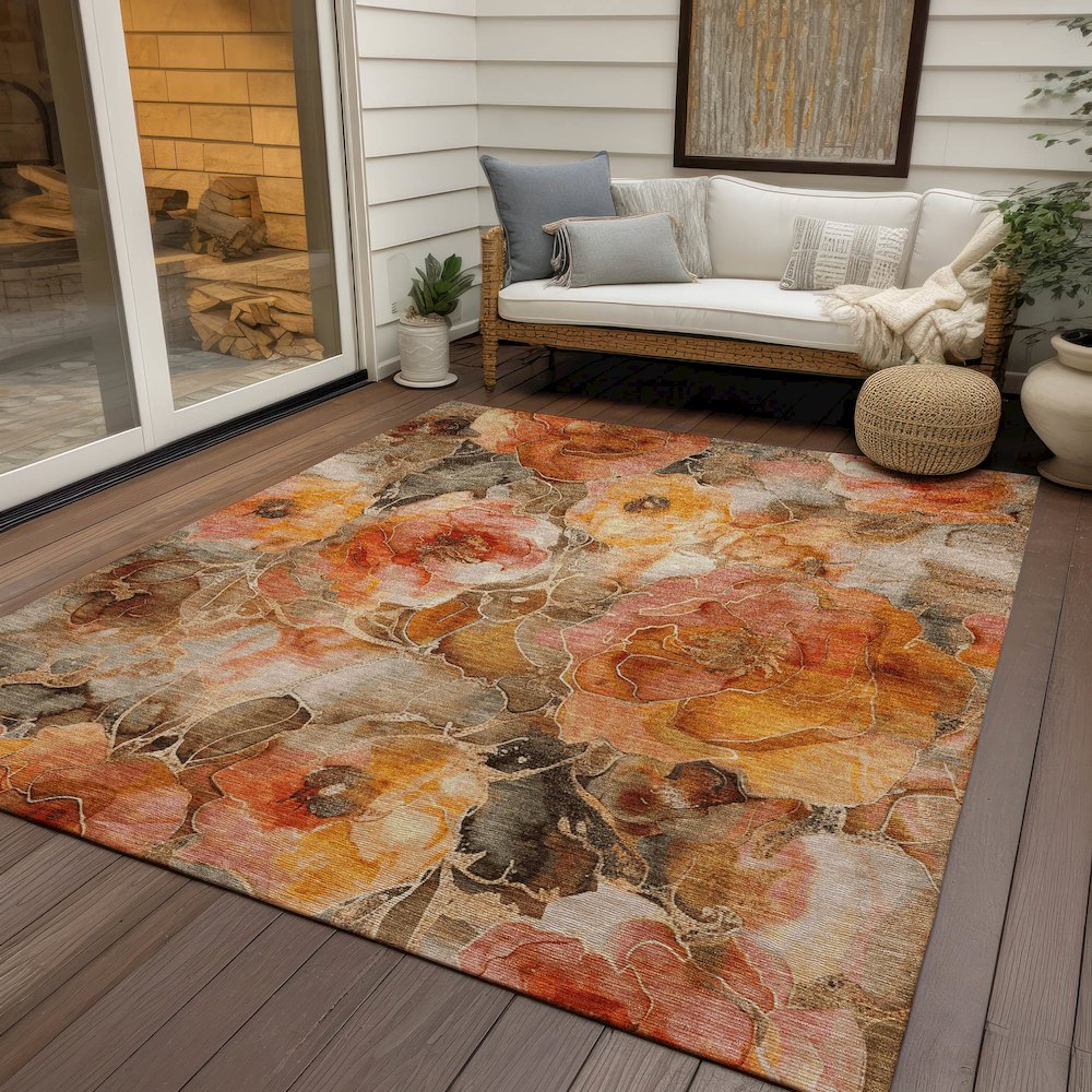 Machine Washable Indoor/Outdoor Chantille Orange 10' x 14' Rug