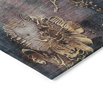 Machine Washable Indoor/Outdoor Chantille Blue 8' x 8' Round Rug