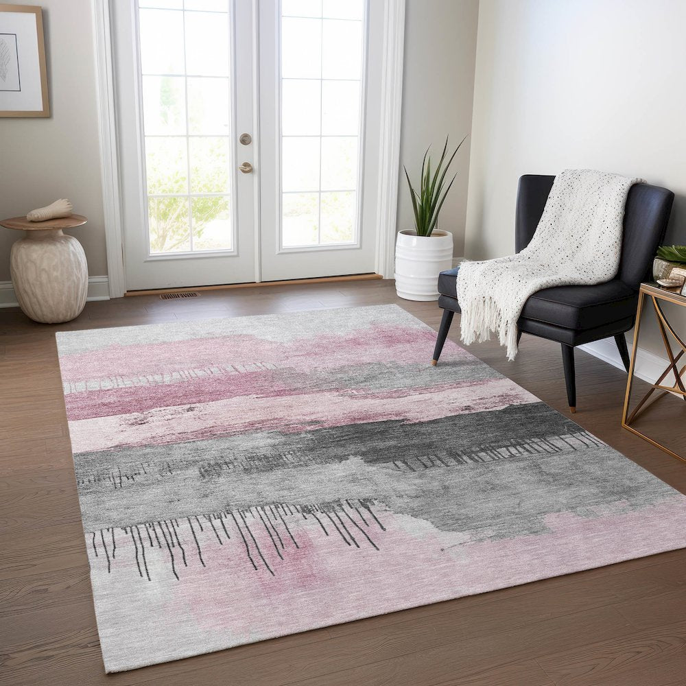 Machine Washable Indoor/Outdoor Chantille Pink 10' x 14' Rug