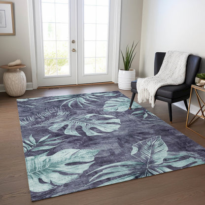 Machine Washable Indoor/Outdoor Chantille Blue 10' x 14' Rug