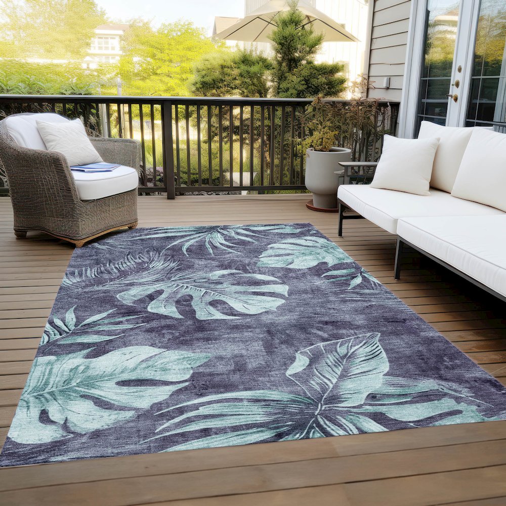 Machine Washable Indoor/Outdoor Chantille Blue 10' x 14' Rug