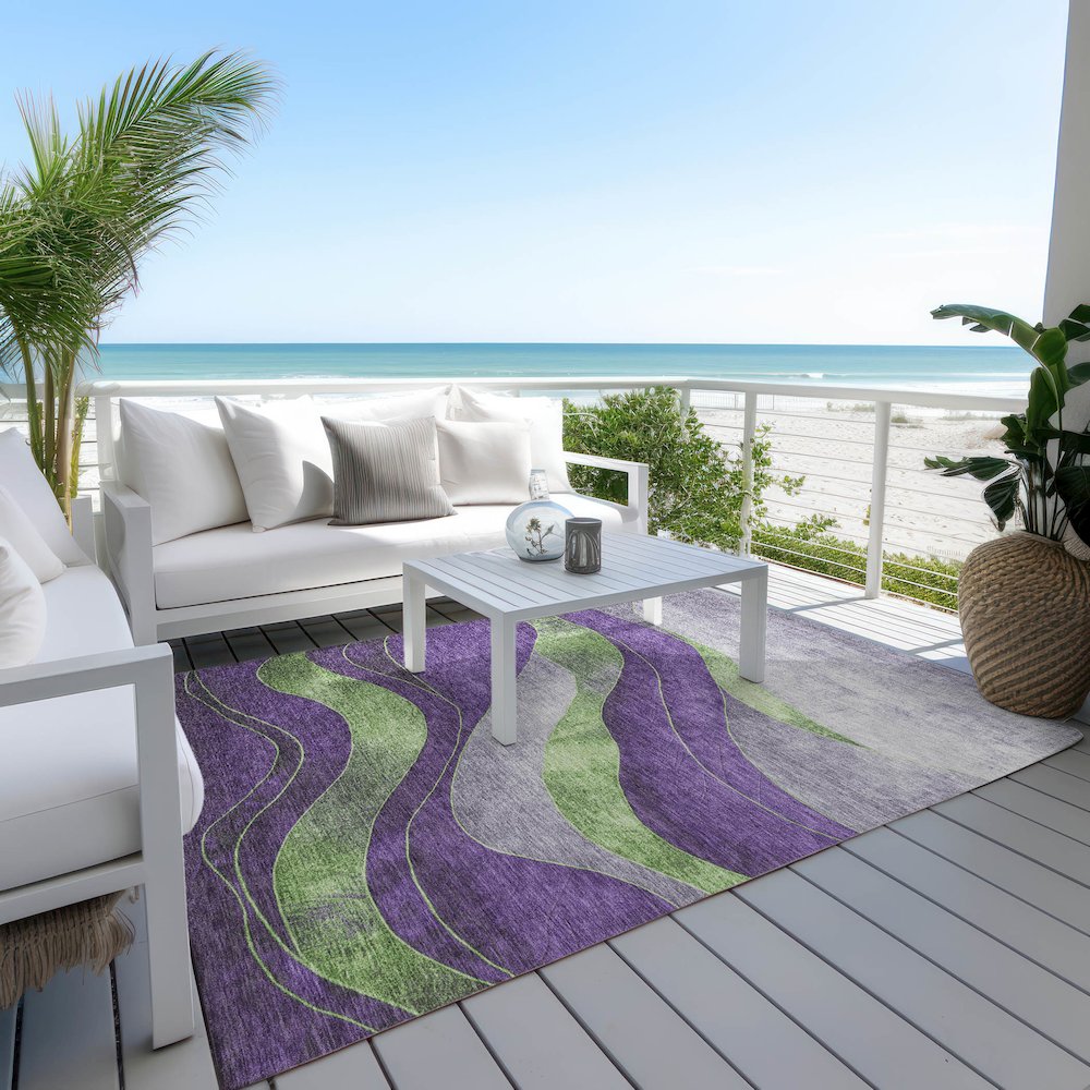 Machine Washable Indoor/Outdoor Chantille Purple 10' x 14' Rug