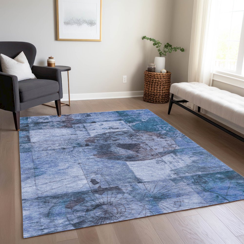 Machine Washable Indoor/Outdoor Chantille Blue 10' x 14' Rug
