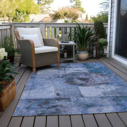 Machine Washable Indoor/Outdoor Chantille Blue 10' x 14' Rug