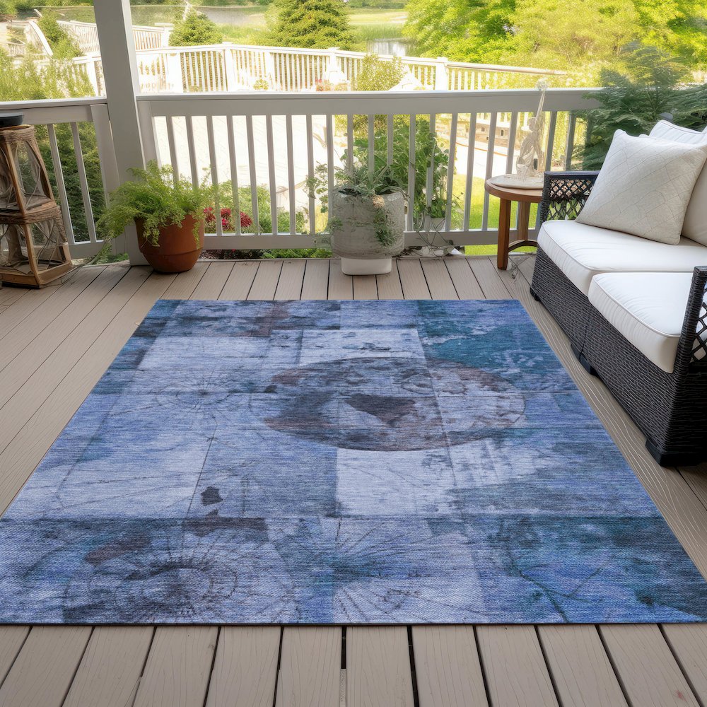 Machine Washable Indoor/Outdoor Chantille Blue 10' x 14' Rug