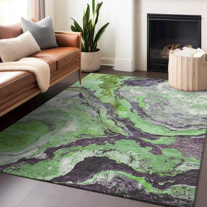 Machine Washable Indoor/Outdoor Chantille Green 10' x 14' Rug
