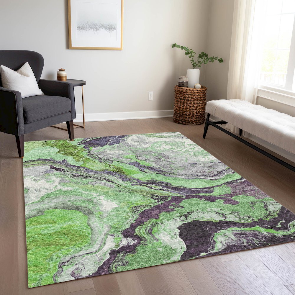 Machine Washable Indoor/Outdoor Chantille Green 10' x 14' Rug