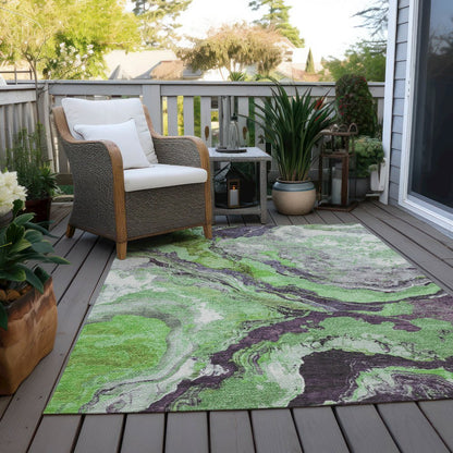 Machine Washable Indoor/Outdoor Chantille Green 10' x 14' Rug